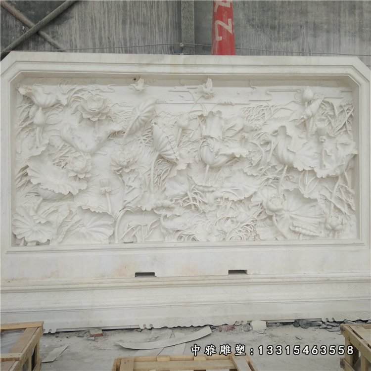 浮雕壁画雕塑,荷叶荷花壁画石雕