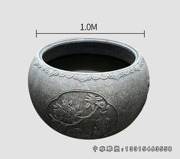 仿古石榴花浮雕鱼缸,公园景观石雕