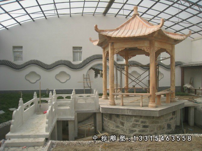 石雕凉亭,晚霞红凉亭雕塑 (1)