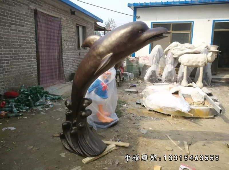 玻璃钢海豚雕塑,仿铜海豚雕塑