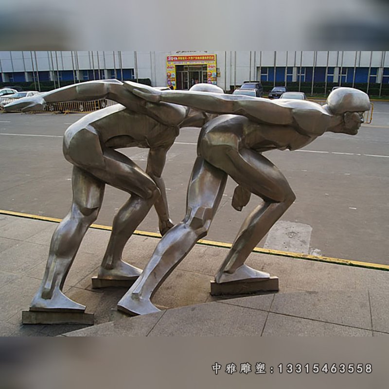 不锈钢滑冰雕塑,不锈钢运动雕塑