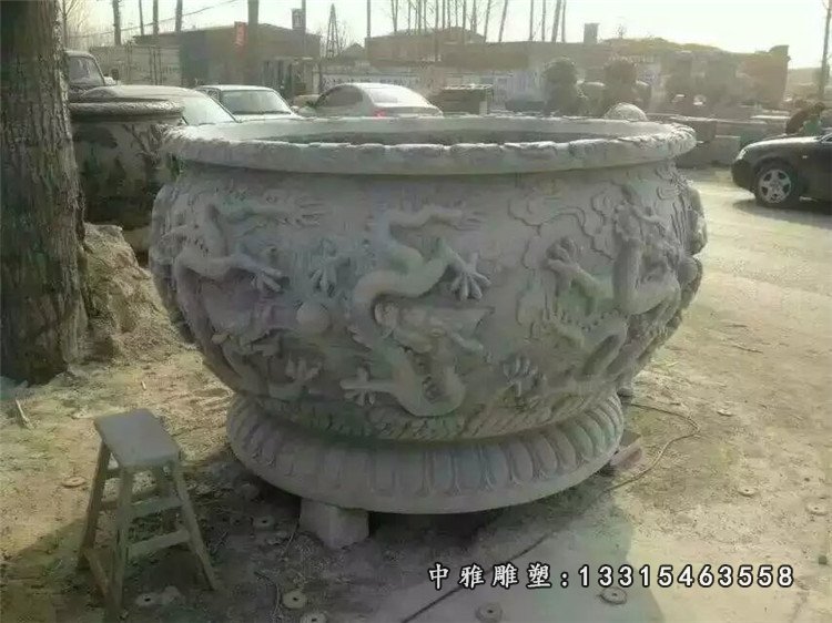 龙凤花盆石雕
