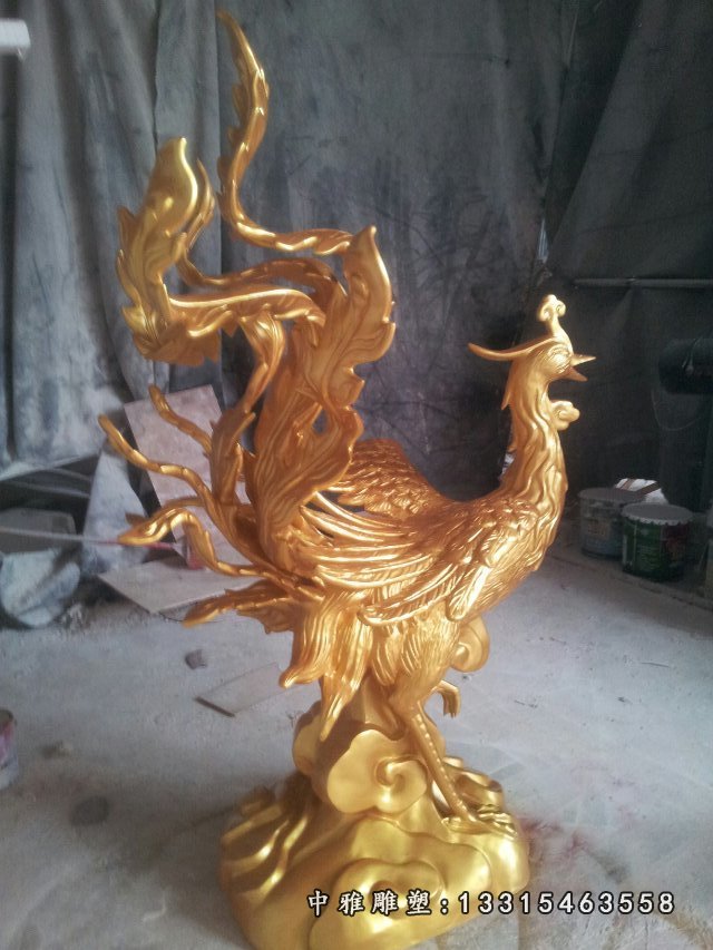 玻璃钢凤凰,玻璃钢仿铜动物雕塑 (4)