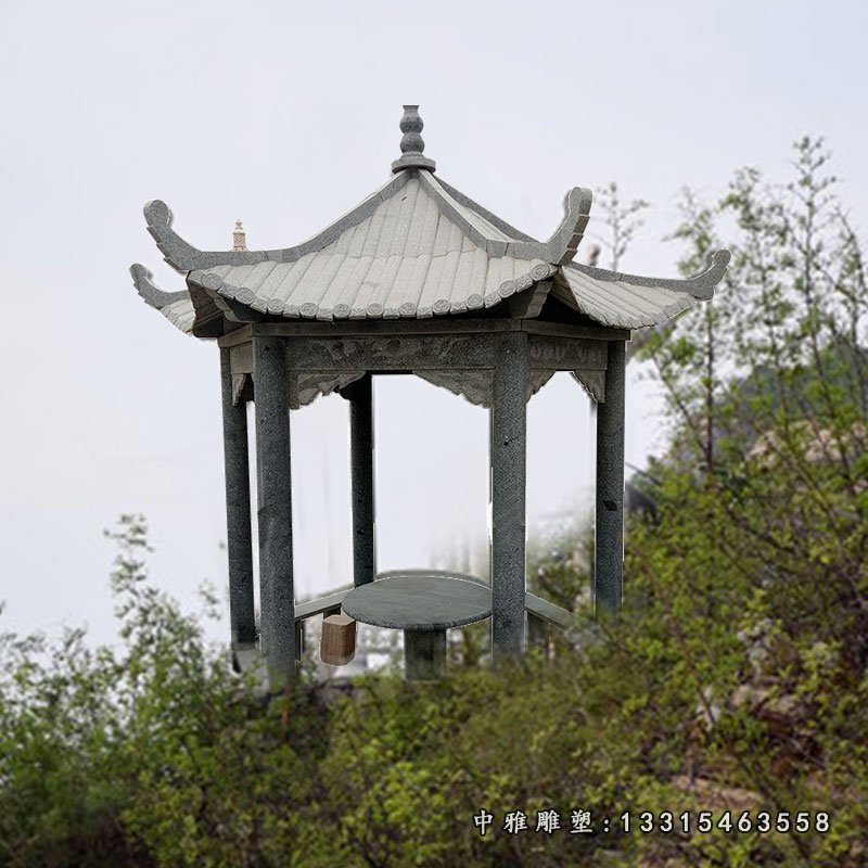 青石六角凉亭 石雕公园景观雕塑