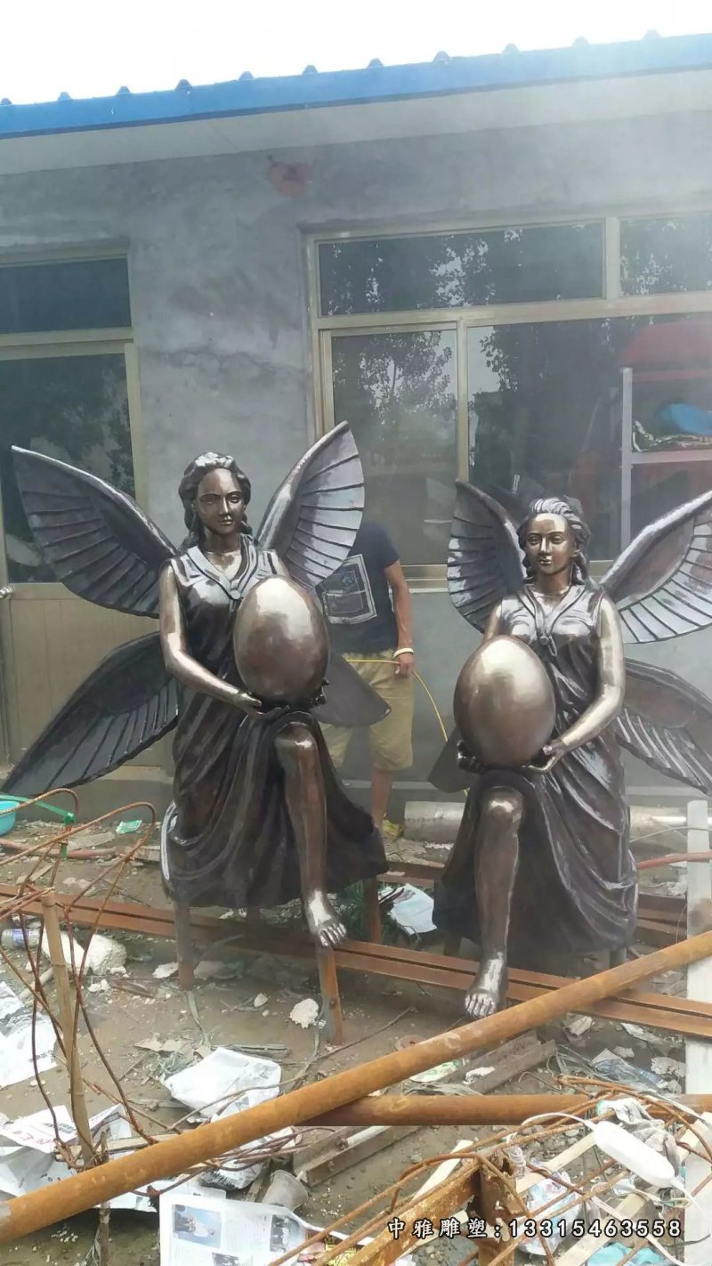 玻璃钢西方天使雕塑,仿铜人物雕塑