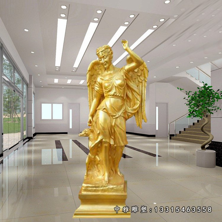 玻璃钢仿铜天使雕塑,室内装饰摆件