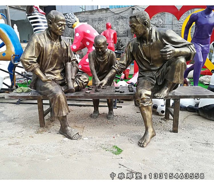 下棋人物雕塑,玻璃钢仿铜人物雕塑 (1)