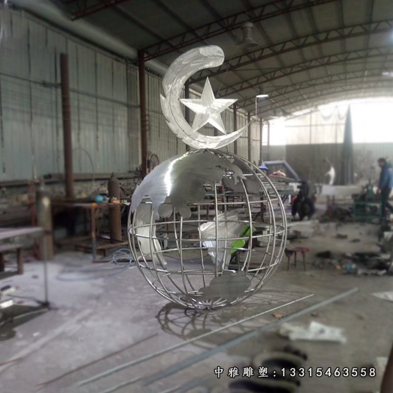 广场不锈钢地球仪镂空雕塑