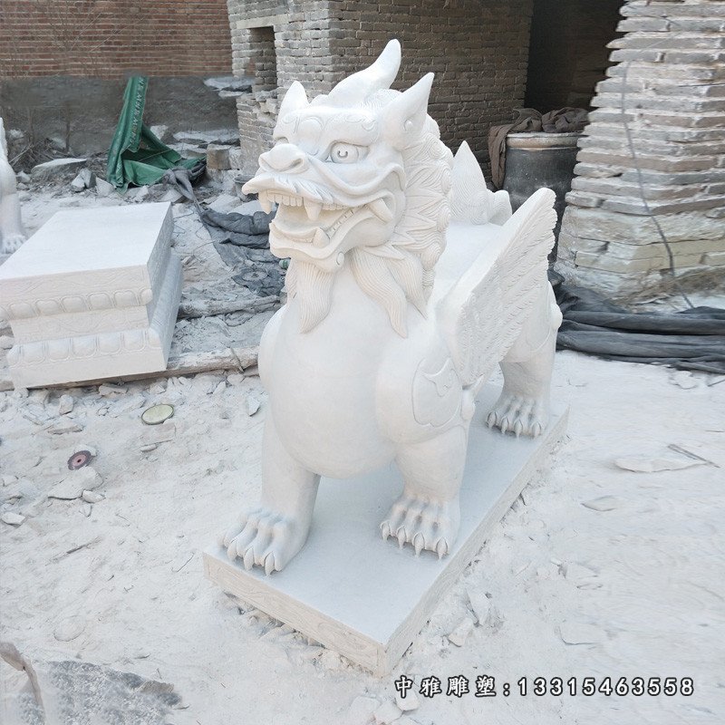 汉白玉獬豸雕塑,独角兽石雕