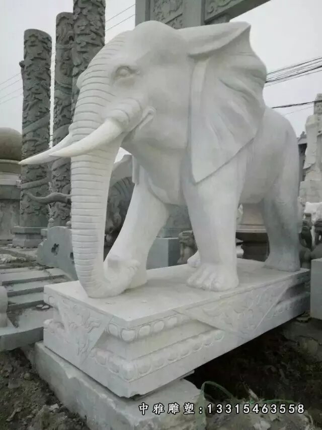 大象石雕,汉白玉大象雕塑,动物石雕 (2)