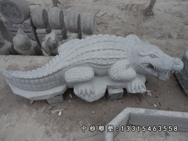 鳄鱼石雕,青石动物雕塑 (2)