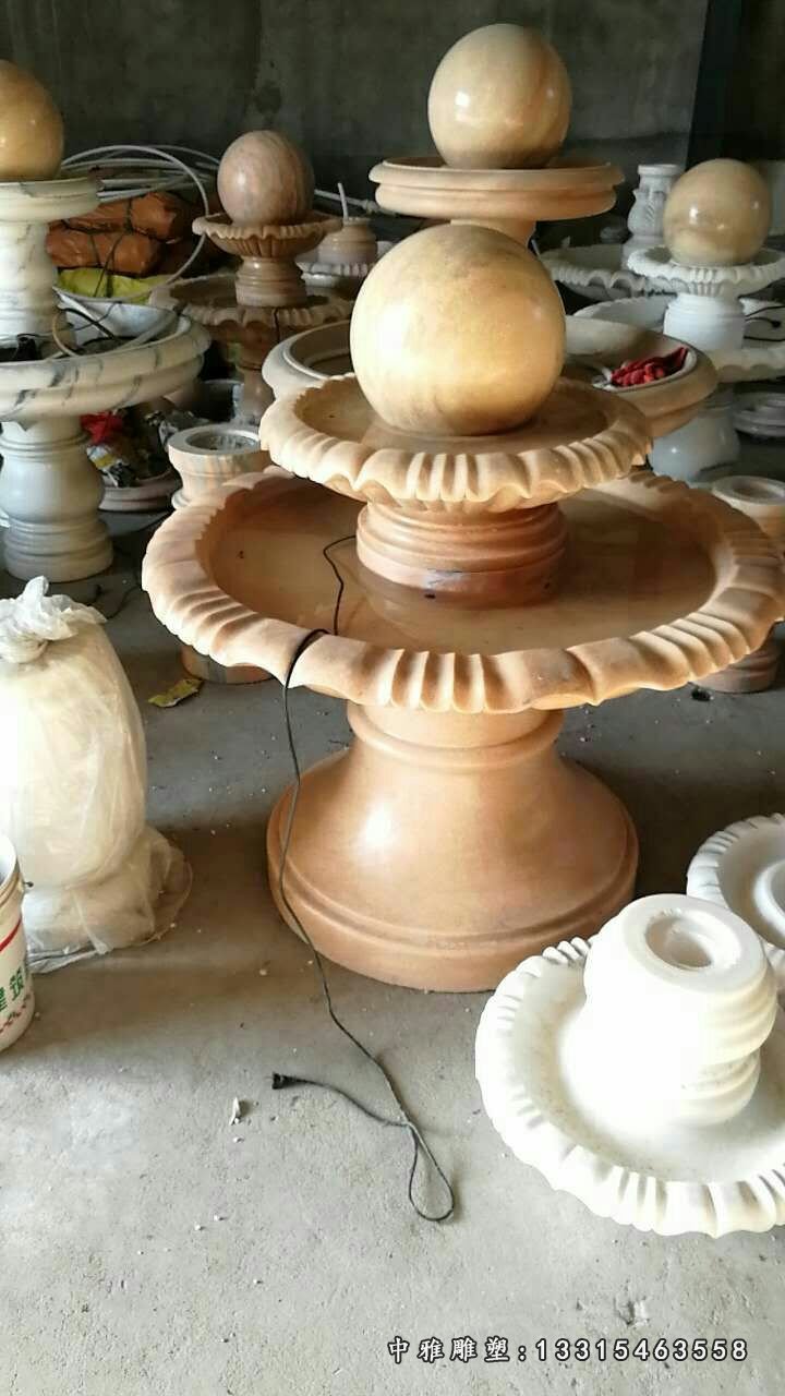 彩霞红双层风水球摆件,别墅喷泉石雕塑