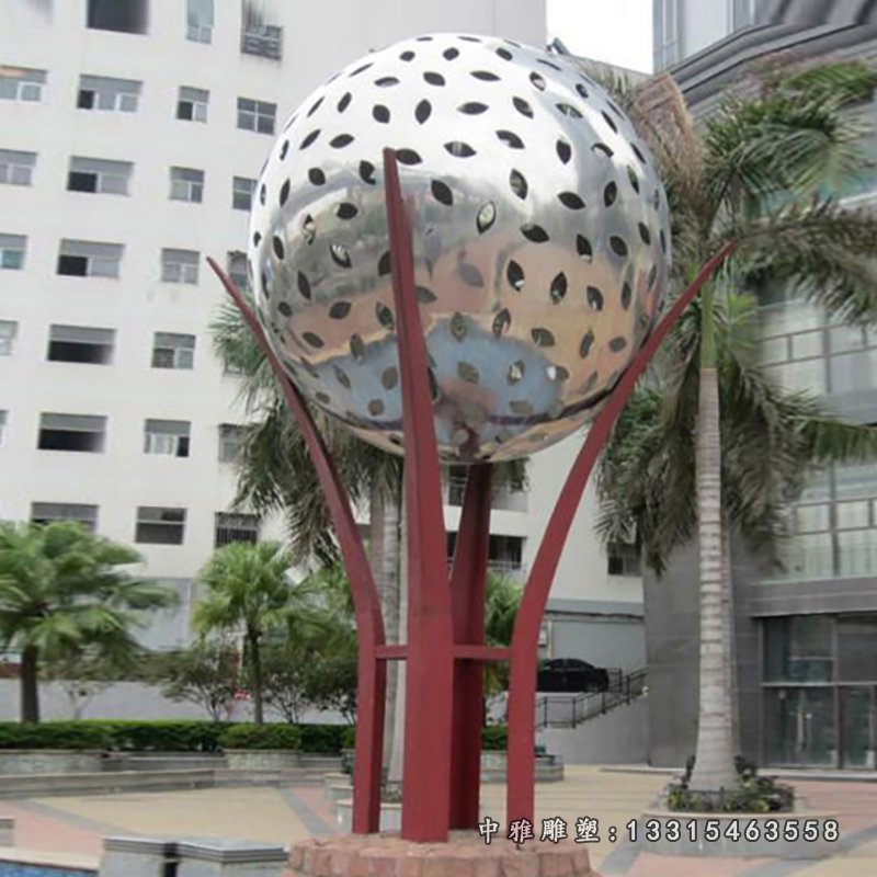 不锈钢树叶镂空球雕塑,校园景观摆件(1)