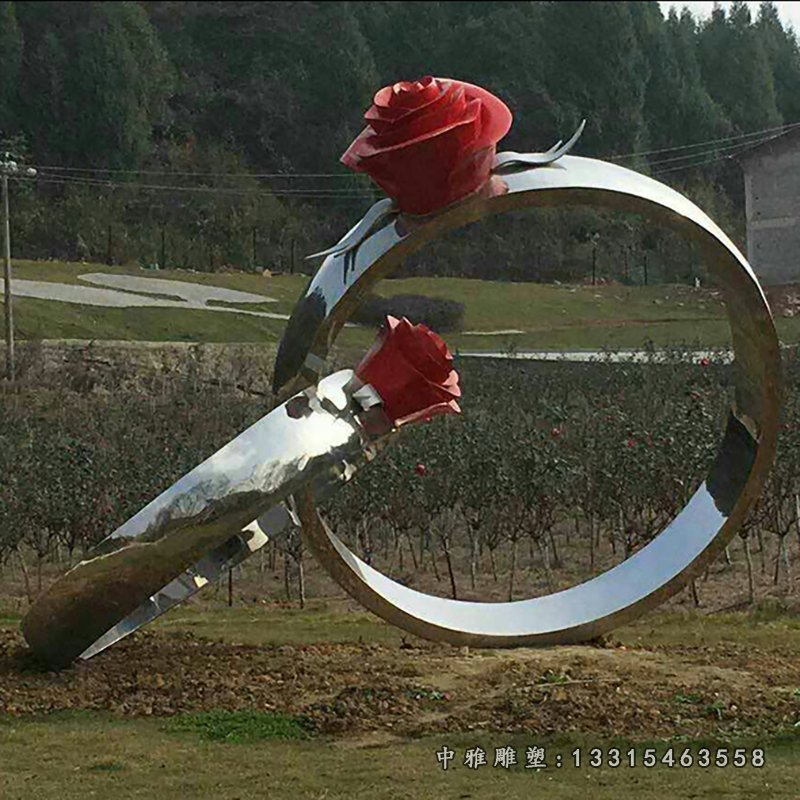 不锈钢婚戒雕塑,公园景观摆件