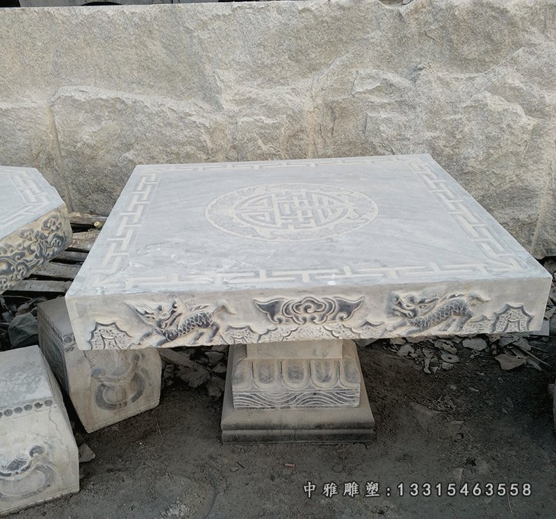 大理石方形石桌凳雕塑,公园景观摆件