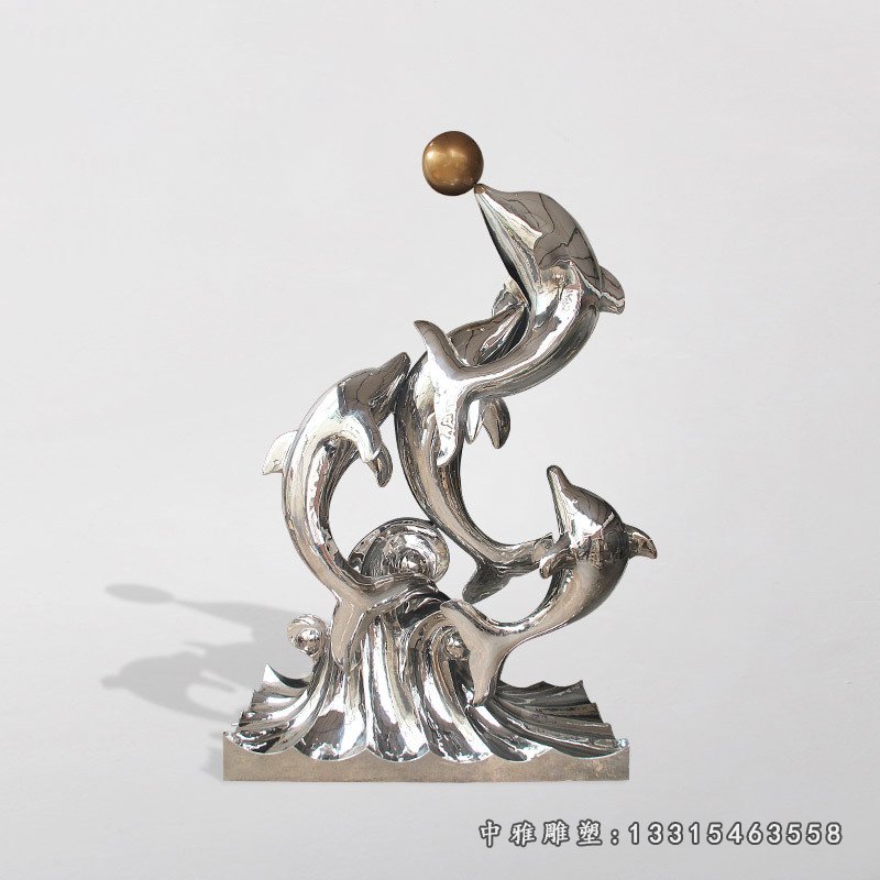 海豚戏球不锈钢雕塑 (2)