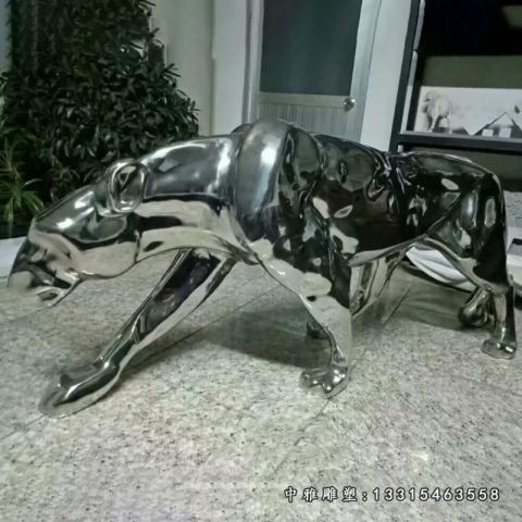 不锈钢动物豹子雕塑 