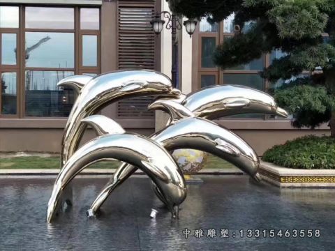 不锈钢跳跃海豚雕塑 