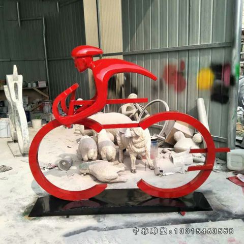 不锈钢抽象赛车人物雕塑