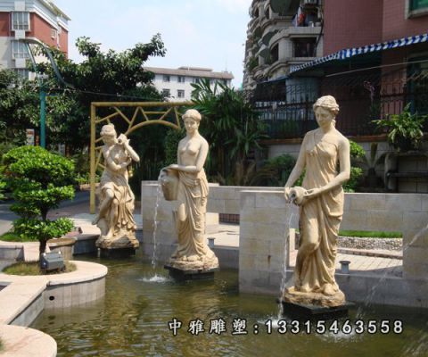 公园石雕人物喷泉
