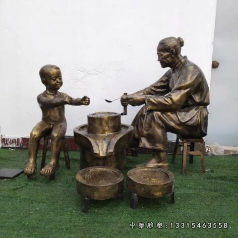 铜雕磨豆浆人物
