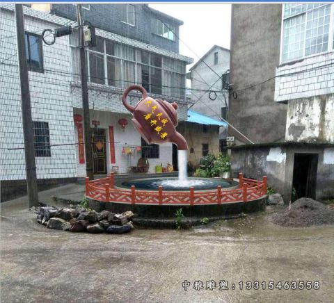 不锈钢茶壶喷水雕塑