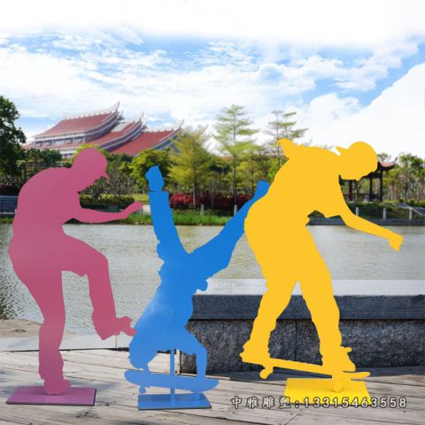 不锈钢剪影滑板人物雕塑