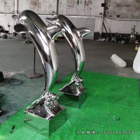 不锈钢镜面海豚雕塑