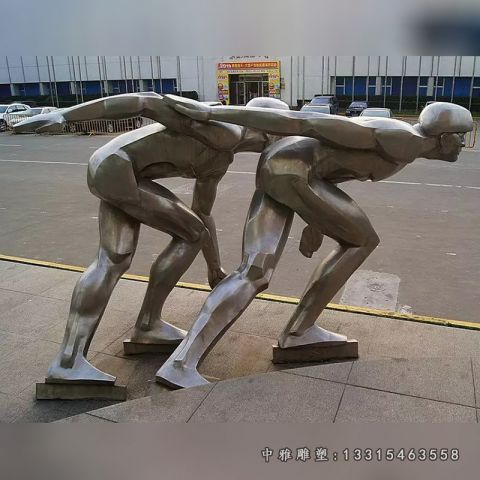 不锈钢广场滑冰人物雕塑