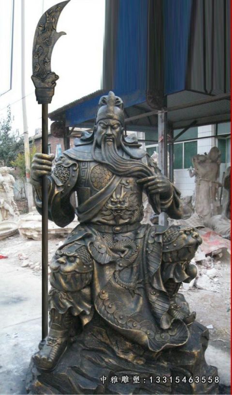 铜雕持刀关公雕像