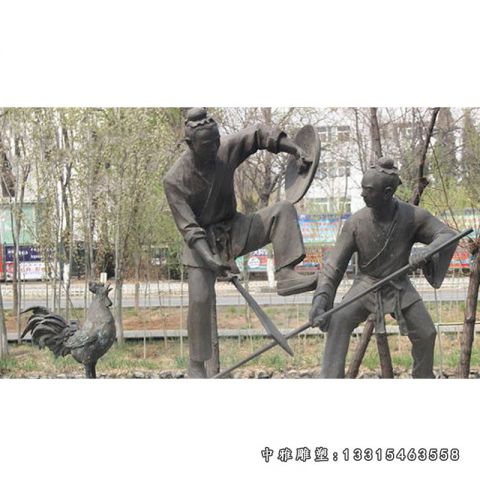 成语闻鸡起舞铜雕