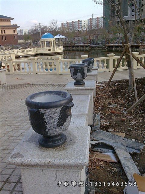 仿古石雕花盆