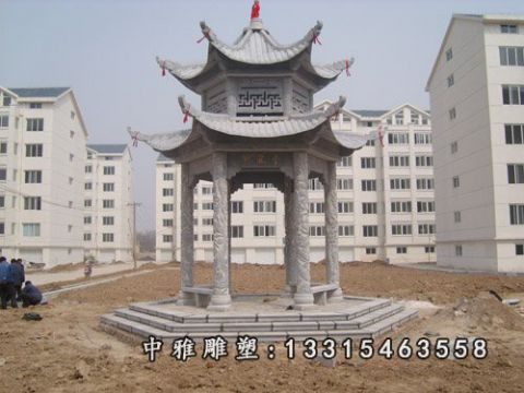 石雕双层凉亭雕塑