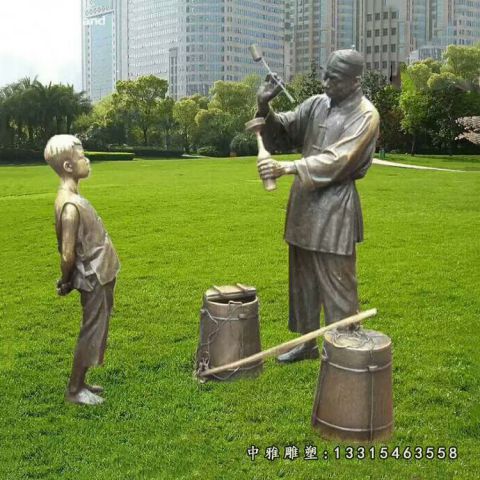 步行街铜雕打油人物雕塑