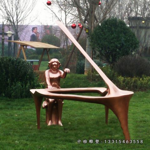 铜雕弹钢琴人物雕塑