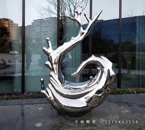 不锈钢电镀海浪雕塑