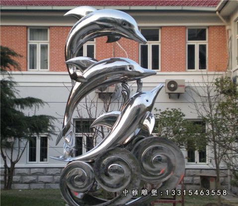 不锈钢海豚动物雕塑
