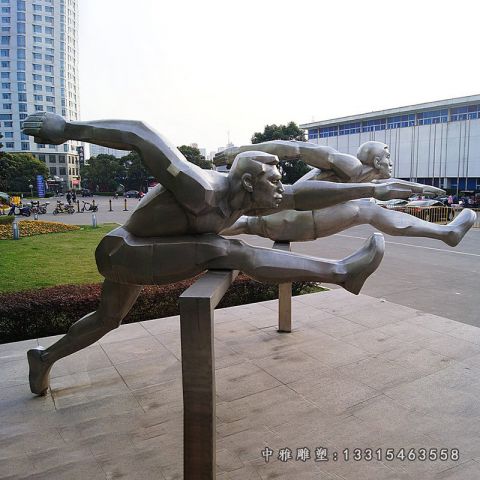 运动不锈钢跨栏人物雕塑