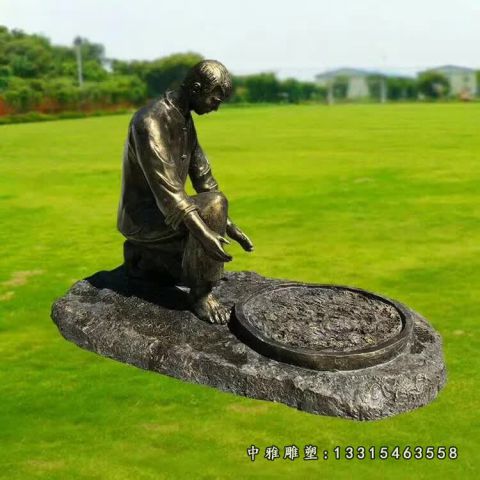 铜雕田园茶文化人物雕塑