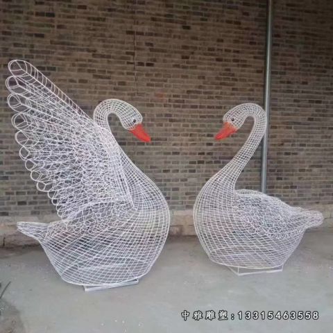 不锈钢镂空天鹅雕塑