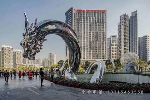 不锈钢抽象大型龙雕塑