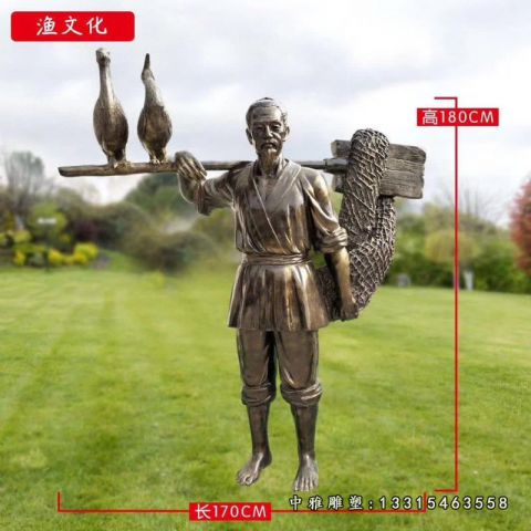 铜雕捕鱼渔夫