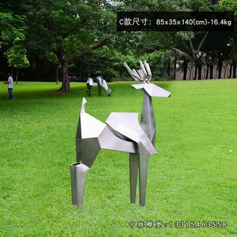 不锈钢几何鹿雕塑