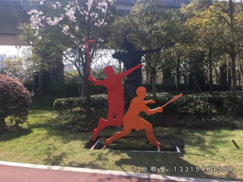 不锈钢抽象打羽毛球人物雕塑