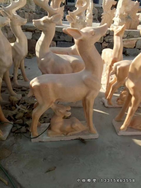 石雕晚霞红动物鹿