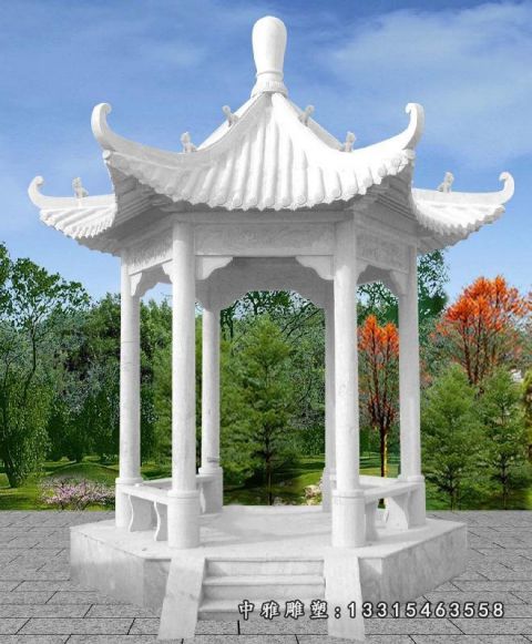 汉白玉石雕凉亭景观