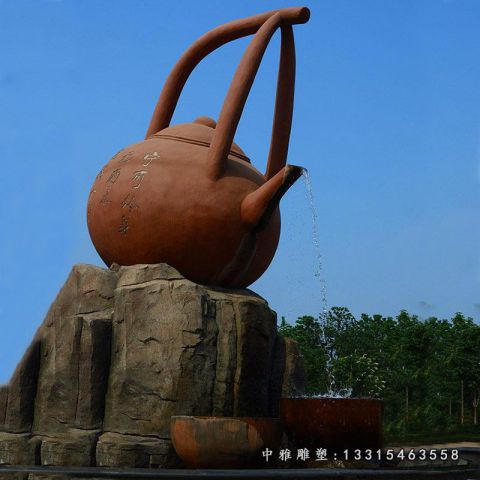 景区铜雕茶壶