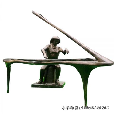 公园铜雕弹钢琴人物