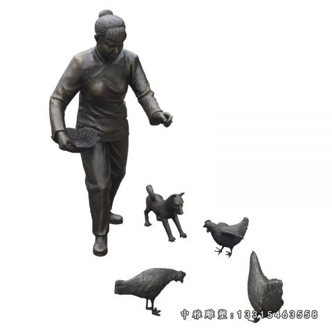 铜雕公鸡动物