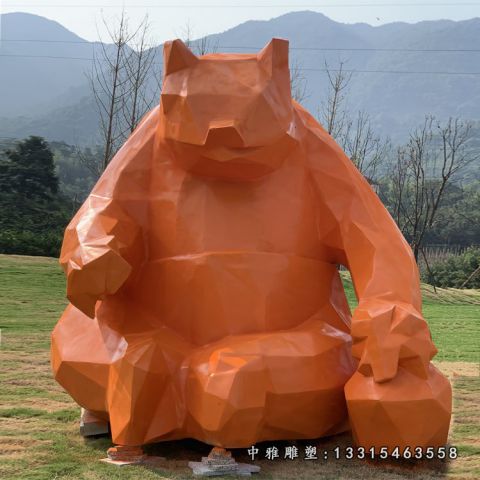 几何不锈钢熊雕塑